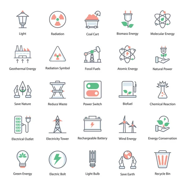 Here Bring Energy Flat Icons Pack Amazing Pack Suitable Web — Stock Vector