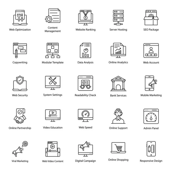 Versatile Set Seo Management Line Icons Technical Set Icons Created — Stock Vector