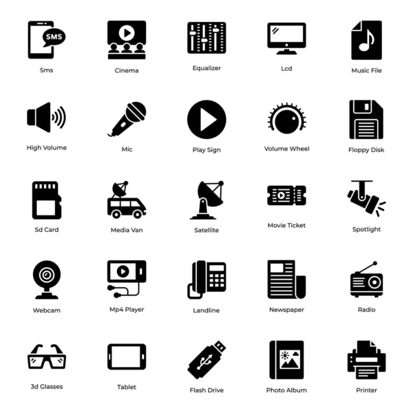 Paquete Iconos Glifo Equipo Multimedia Tiene Vectores Atractivos Para Facilidad — Vector de stock