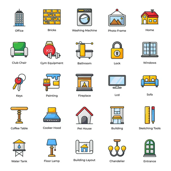 Płaskie Ikony Urządzeń Domowych Doskonale Zaprojektowane Użyteczne Dla Twojego Celu — Wektor stockowy