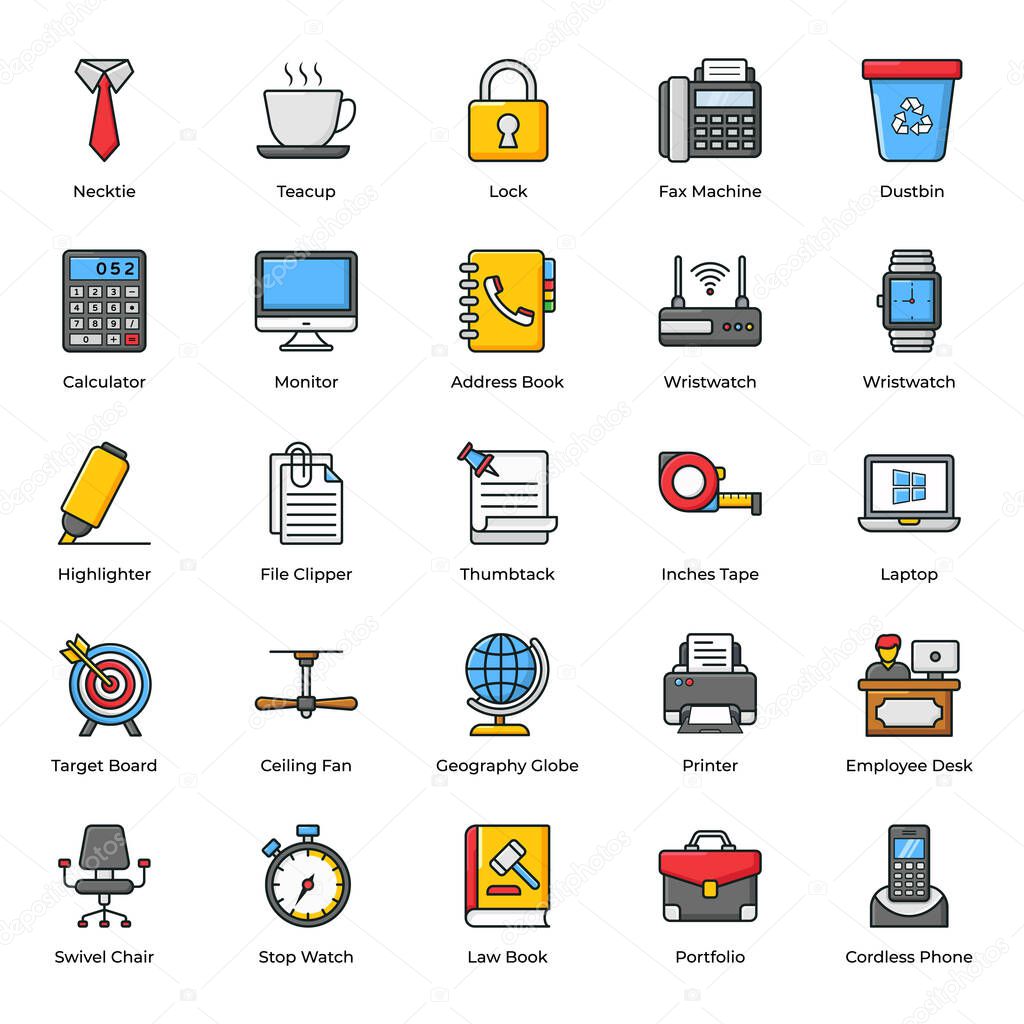 An awesome icons set of flat office accessories, very useful to design your projects to make more lively by using this collection. Grab this pack now!