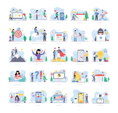 These colorful and enchanting people creative illustrations visuals containing different tasks of life. Editable quality of this set is uniques and honorable. An excellent set for your collection! clipart