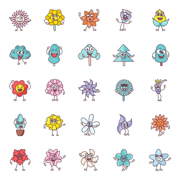 Estes São Desenhos Ícones Simples Flores Primavera Este Pacote Composto —  Vetores de Stock