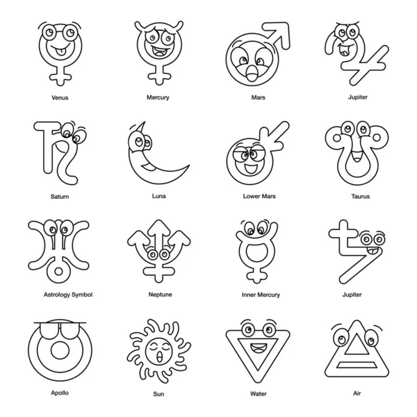 Cada Icono Conjunto Idea Astrología Numerología Una Sola Mirada Todos — Vector de stock