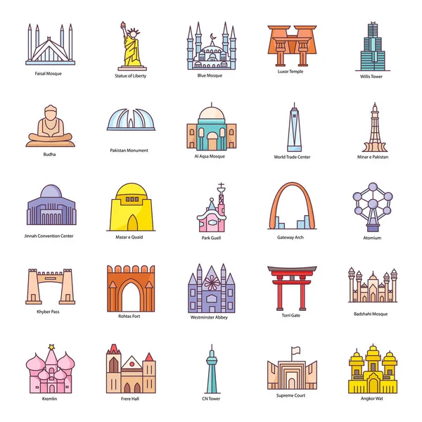 Eye Catching Simple Yet Explanatory Historic Buildings Beautiful Livable Famous — Stock Vector