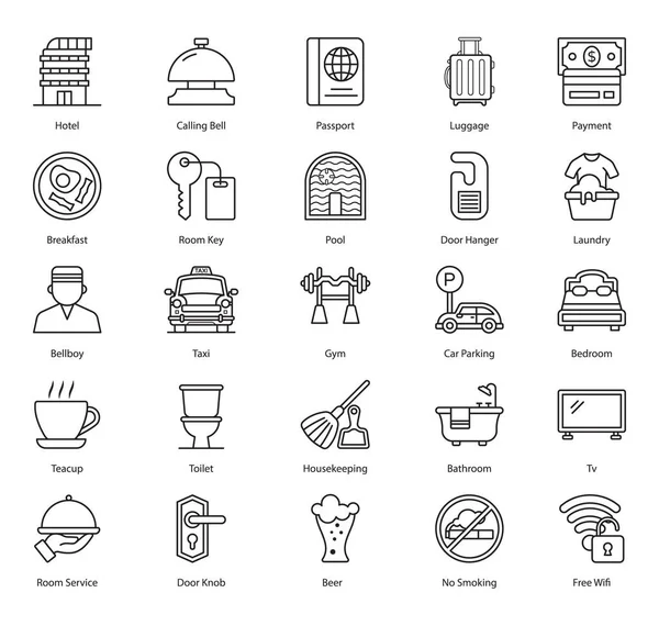 Bring Hotel Icons Pack Line Editable Style Can Easily Downloaded — Stock Vector
