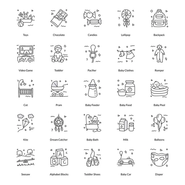 Voici Pack Icônes Gribouillis Enfance Conçu Pour Tous Vos Projets — Image vectorielle