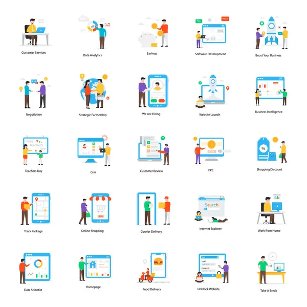 Вектор Плоских Иллюстраций Наборе Бизнес Элементов Иметь Различное Применение Зависимости — стоковый вектор