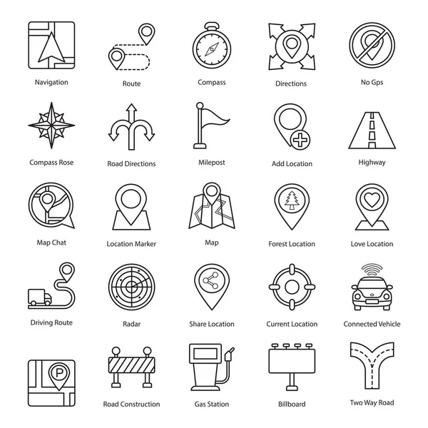 Nous Apportons Des Icônes Ligne Carte Navigation Qui Montreront Votre — Image vectorielle