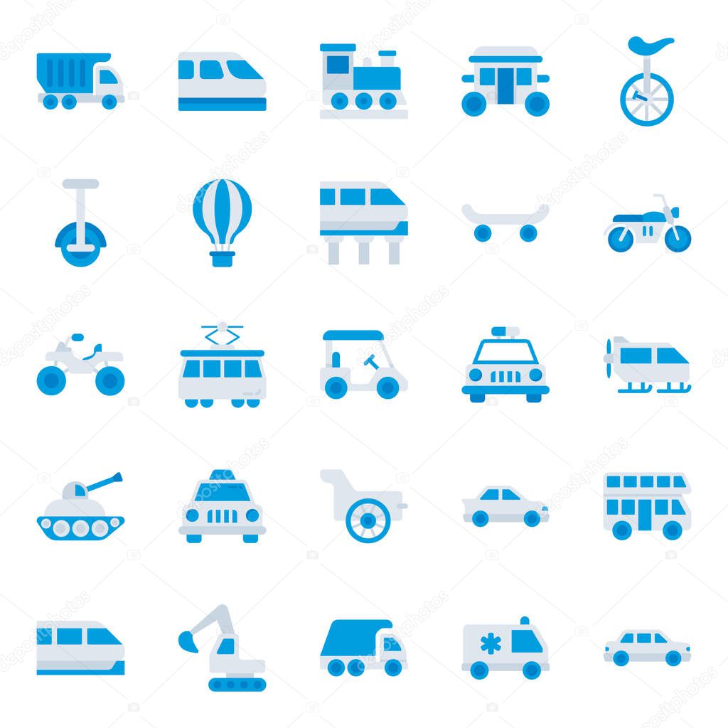 Are you looking for all vehicle transports in one compact pack? Here we bring you with transportation modes in flat icon style. Happy designing!