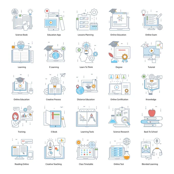 Explore Este Conjunto Tecnologia Educação Ciência Line Criativamente Criado Baixe — Vetor de Stock