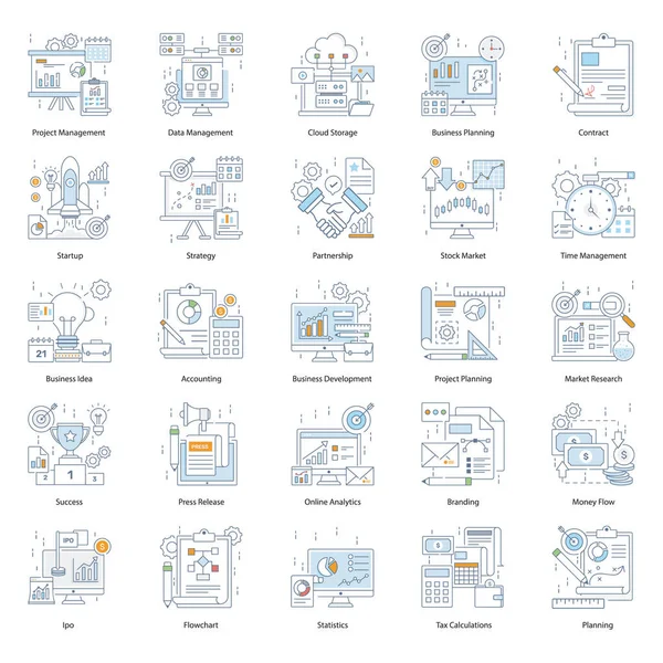 Conjunto Iconos Planos Negocios Línea Que Están Aquí Para Agregar — Archivo Imágenes Vectoriales