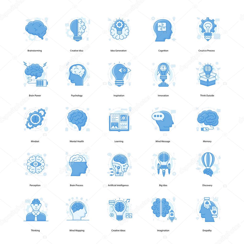 Thinking process icons pack is presented having strategic, cognitive and practical process designs. Vectors are designed with a great attention having editable quality as well. Download now!