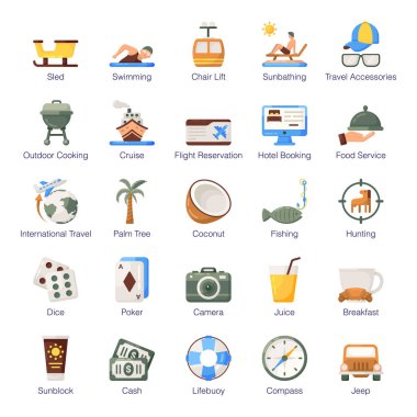 Piknik ve Tatil Düz Simgeleri Paketi 
