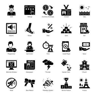 İş ve Alışveriş Katı Simgeleri Paketi 