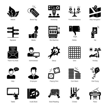 İş Hizmetleri ve Pazarlama Katı Simgeler Paketi 