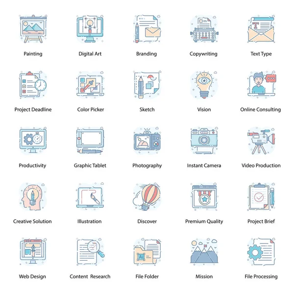 Pacote Ícones Planos Processo Criativo —  Vetores de Stock