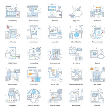 Çevrimiçi Bankacılık Renkli Satır Simgeleri 