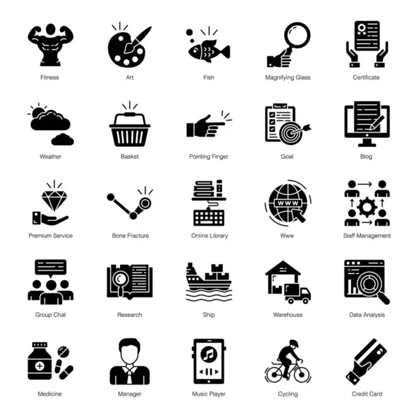 Servizi Business Solid Outline Icons Set — Vettoriale Stock