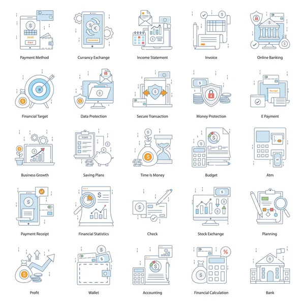 Serviço Financeiro Colorido Line Vectors — Vetor de Stock