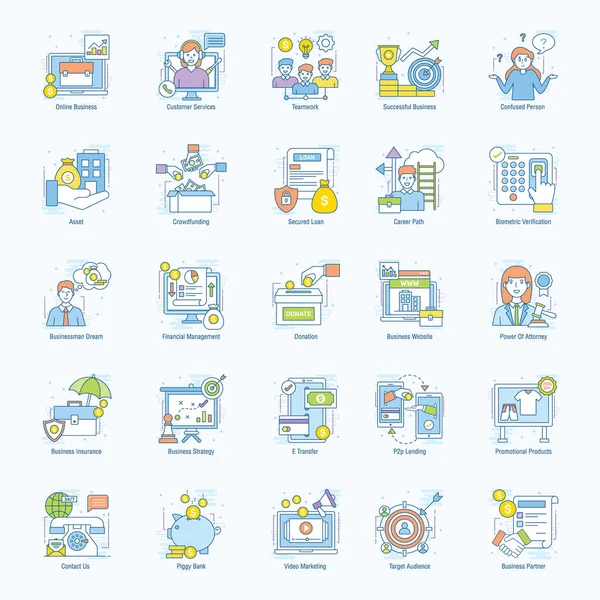 Business Icons Colored Line Style — Stockový vektor