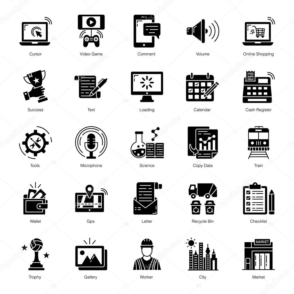 Business and Shopping Solid Outline Icons 