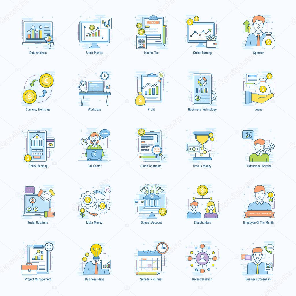 Business and Finance Colored Line Icons