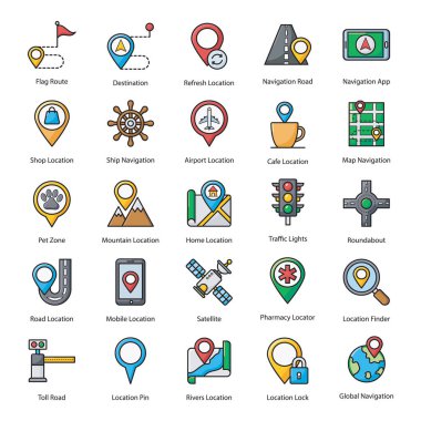 Seyrüsefer Düz Simgeleri Paketi 