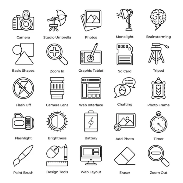 Pack Photography Line Icons — Stock Vector