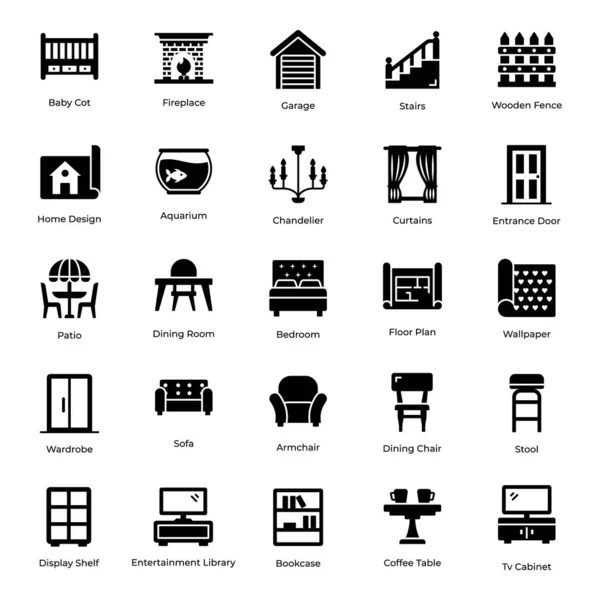 家具及固体图标套件 — 图库矢量图片