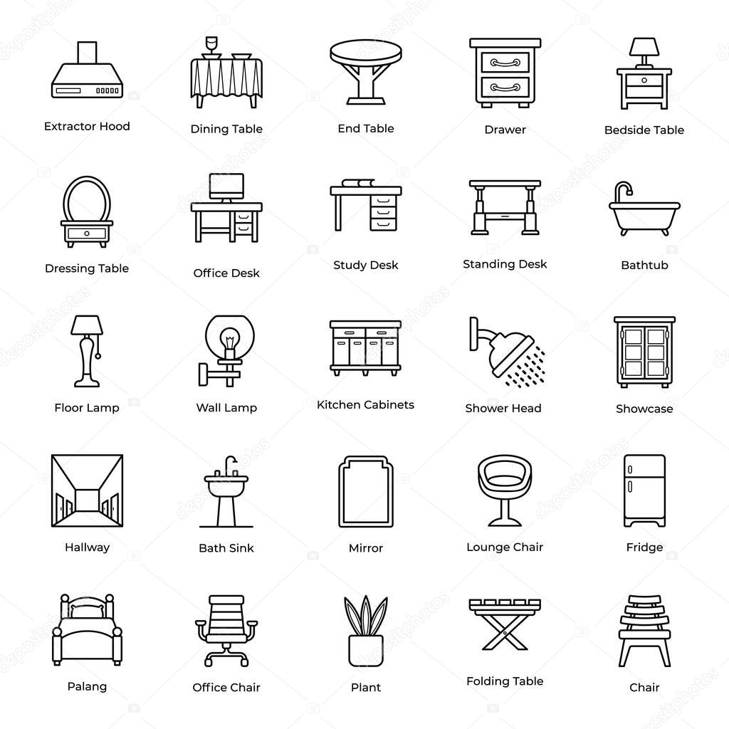Pack Of Home Interior Line Icons 
