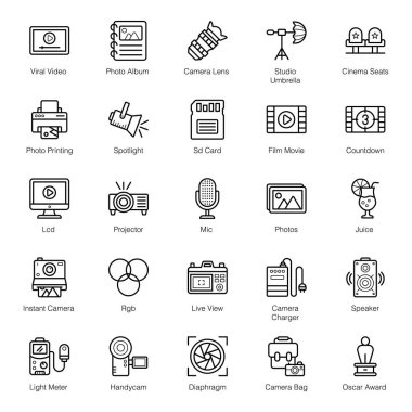 Sinematografi Ekipmanları Satır Simgeleri Paketi 