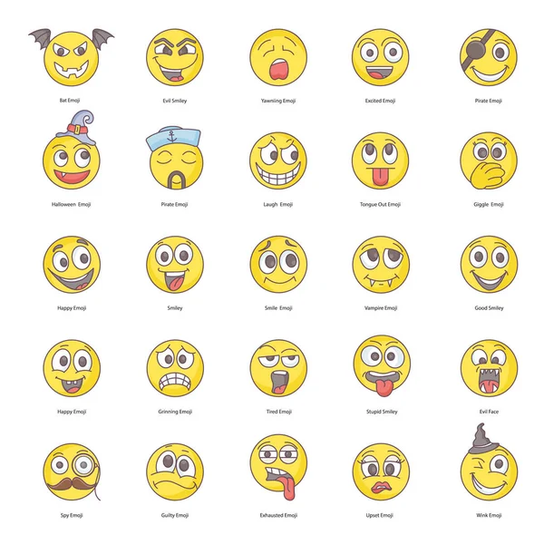 Uppsättning Trendiga Emoticon Ikoner — Stock vektor