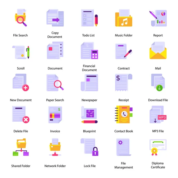 Documentos Certificados Flat Icons Pack — Vetor de Stock