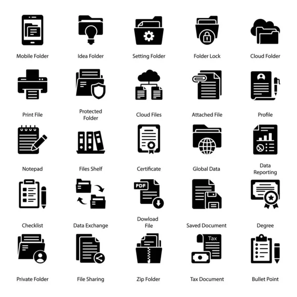 Dossiers Certificats Solid Icons Pack — Image vectorielle