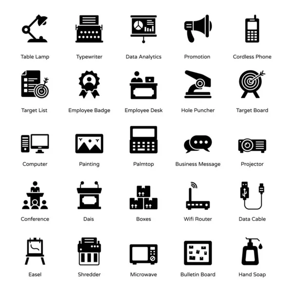商业和工作场所固体图标包 — 图库矢量图片