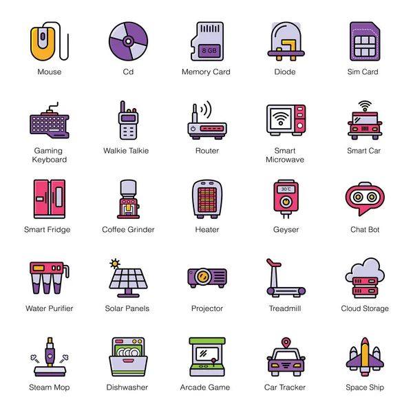 Dispositivos Tecnológicos Iconos Planos — Vector de stock