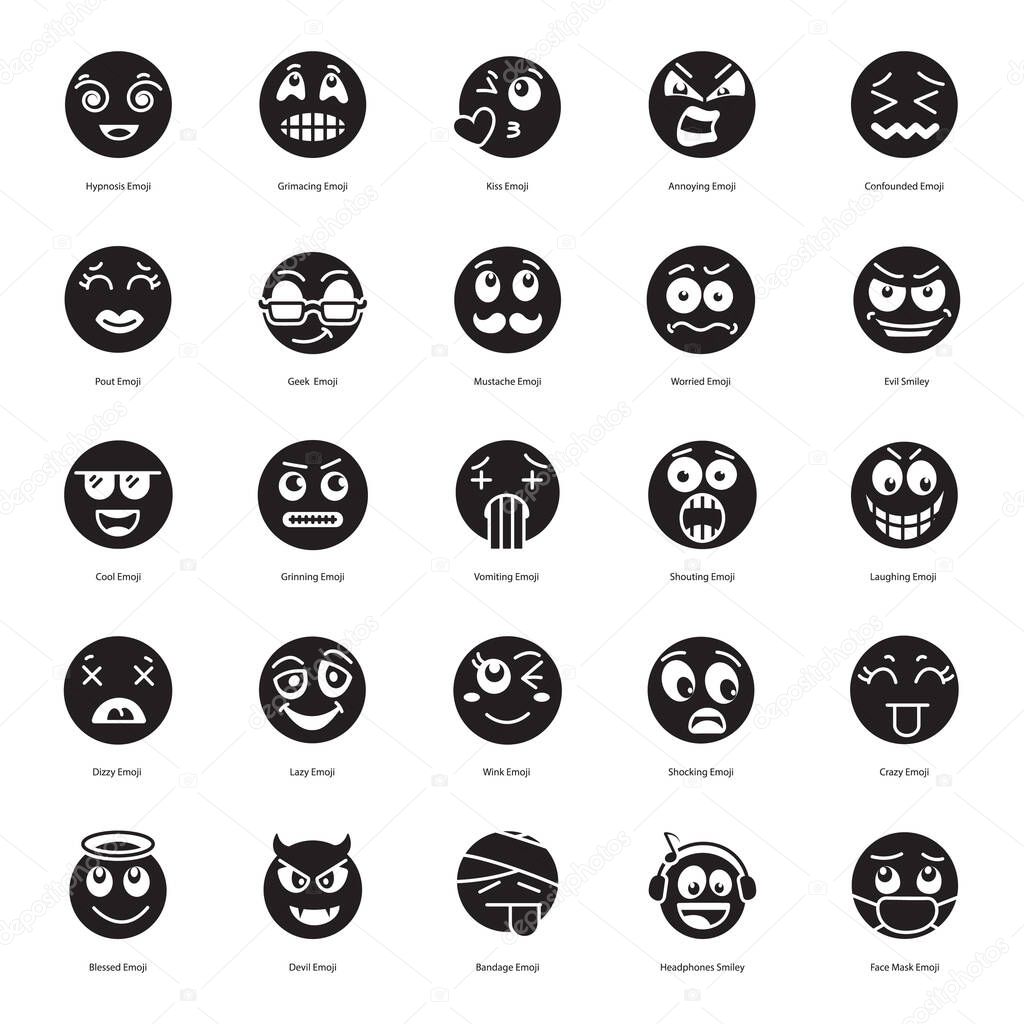 Solid Icons Set Of Modern Emoji 