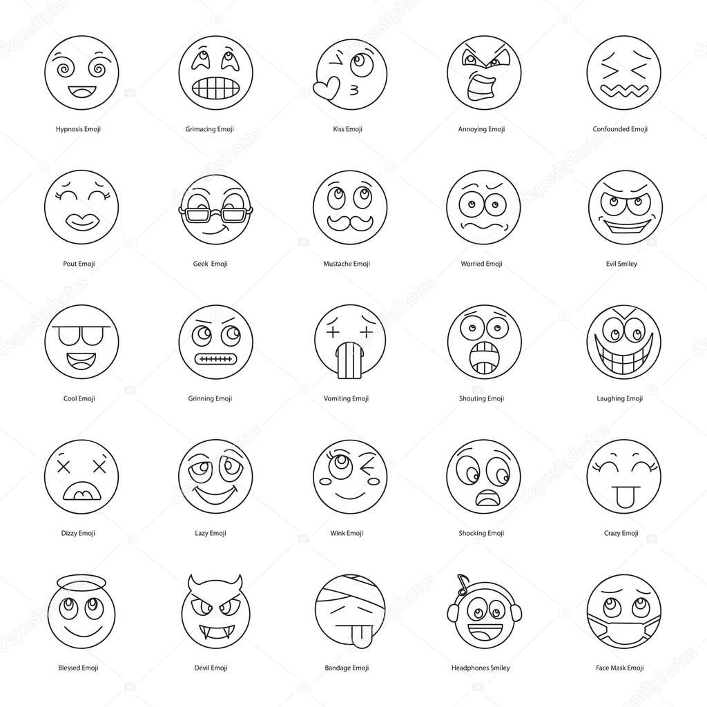 Line Icons Set Of Modern Emoji 