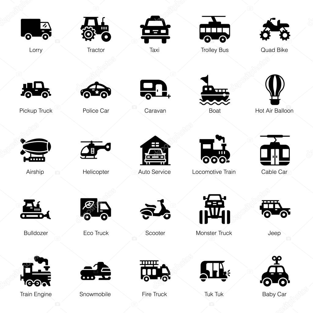 Pack Of Transport Solid Icons 