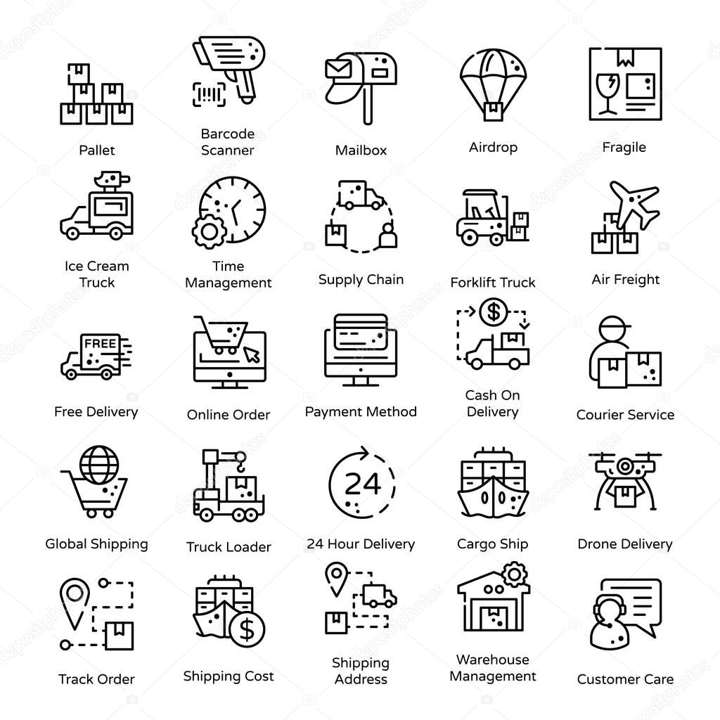 Logistics and Delivery Line Icons Pack 