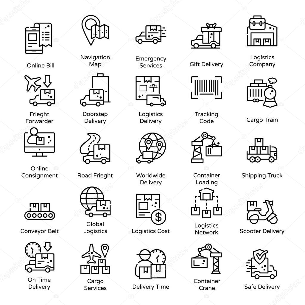 Modern Logistics and Delivery Line Icons Pack 