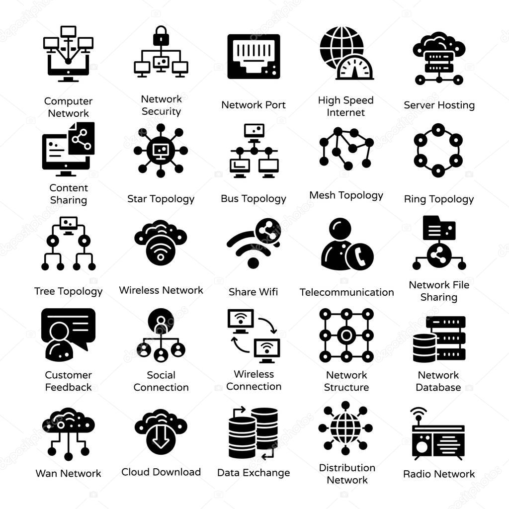 Network, Connection and Communication Solid Icons Pack 