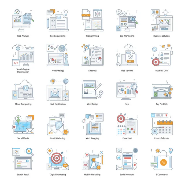 Seo Services Flat Icons Pack — Stock Vector