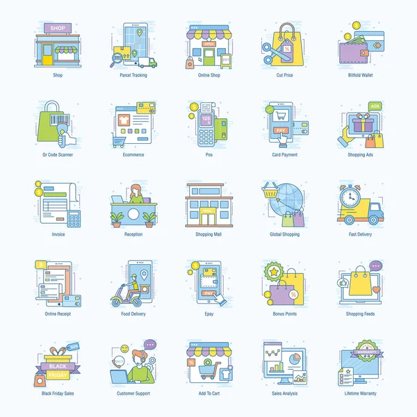 Online Vásárlás Flat Icons Pack — Stock Vector