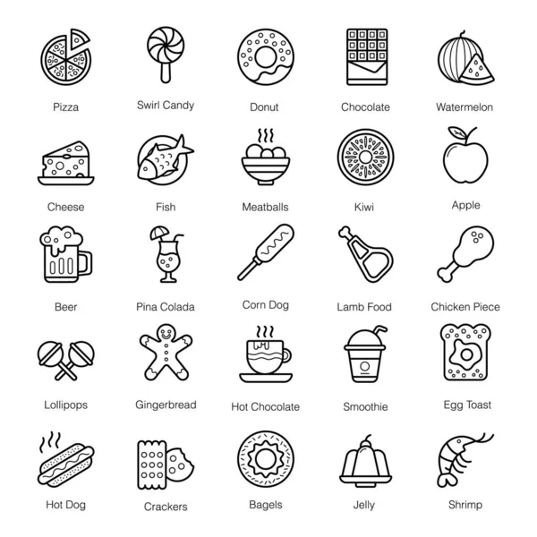 Pack Fast Food Line Icons — Stock Vector