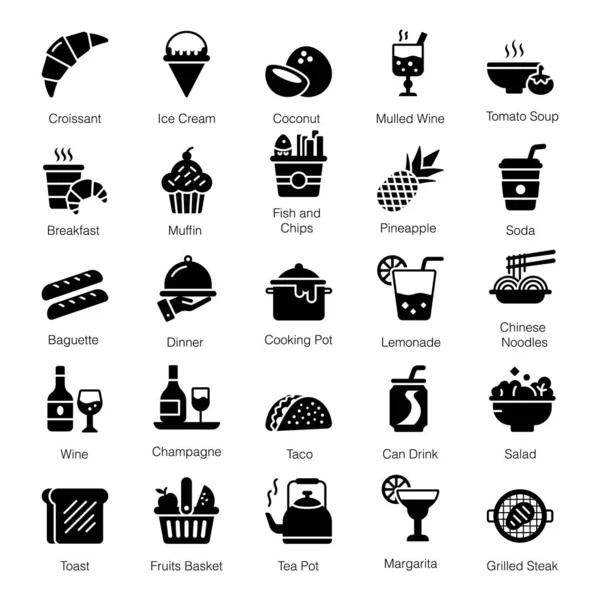 Packung Mahlzeiten Solide Icons — Stockvektor