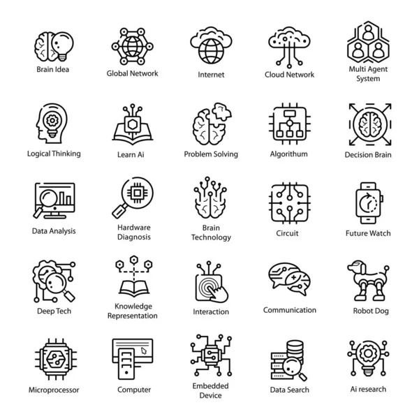 Paquete Vectores Línea Tecnología Inteligencia Artificial — Archivo Imágenes Vectoriales