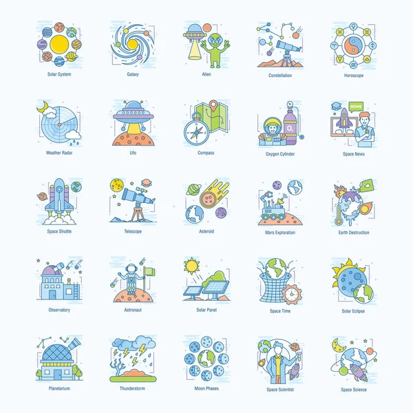 Ruimte Astronomie Flat Icons Pack — Stockvector