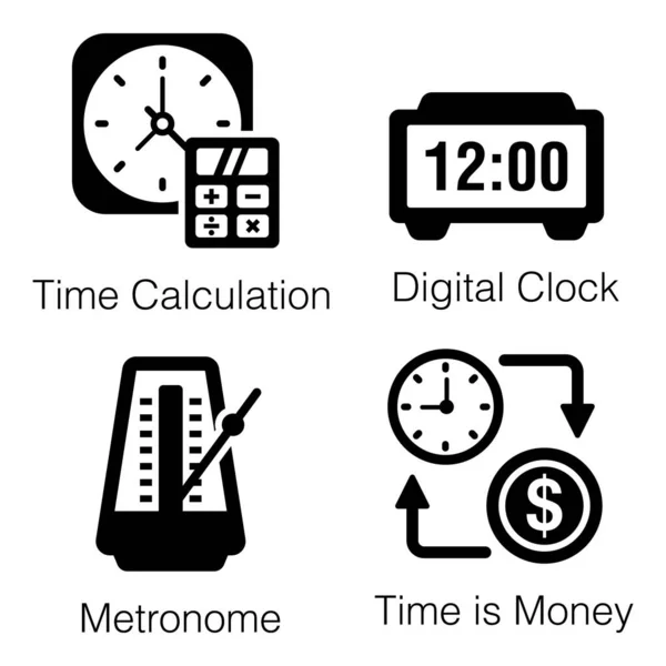 Pack Iconos Sólidos Del Reloj — Vector de stock